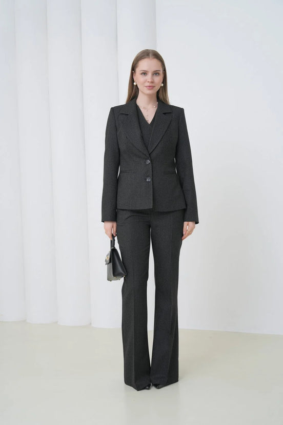 Black Striped Women Suit
