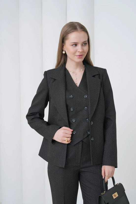Black Striped Women Suit