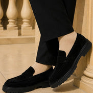Black Suede Chunky Penny Loafers