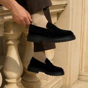 Black Suede Chunky Penny Loafers