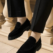 Black Suede Chunky Penny Loafers