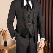 Black Slim Fit Mandarin Collar Tuxedo