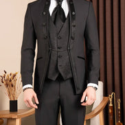 Black Slim Fit Mandarin Collar Tuxedo
