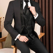 Black Slim Fit Mandarin Collar Tuxedo