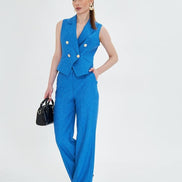 Blue Sleeveless Vest & Wide Leg Pants
