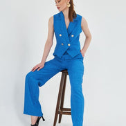 Blue Sleeveless Vest & Wide Leg Pants