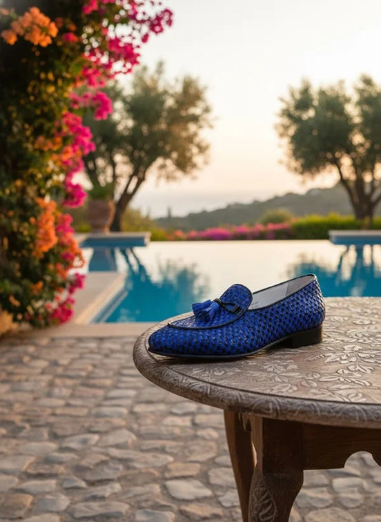 Blue Black Tassel Loafers
