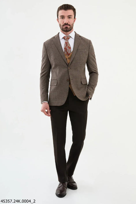 Ames Brown 3 Piece Shepherd's Check Wool Suit