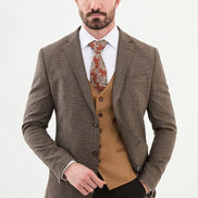 Ames Brown 3 Piece Shepherd's Check Wool Suit