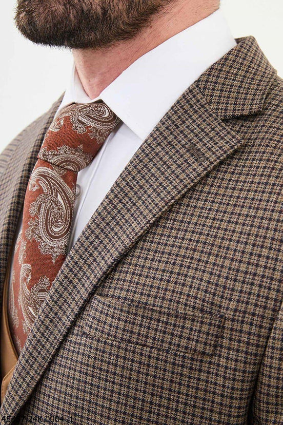Brown 3 Piece Shepherd's Check Wool Suit