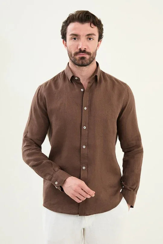 Marina Brown Mens Linen Shirt