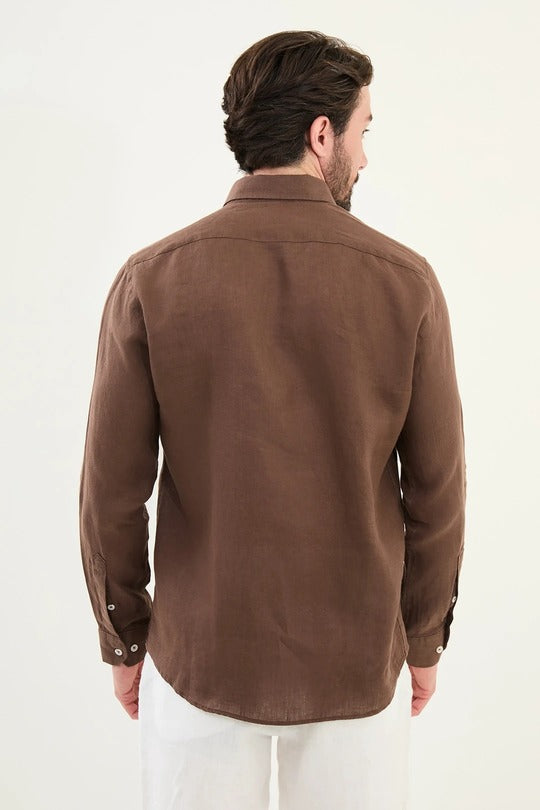 Brown Mens Linen Shirt
