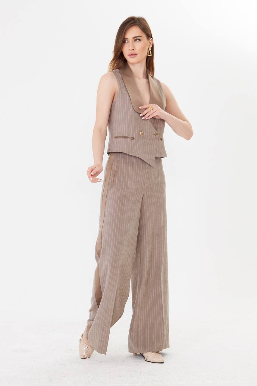 Mink Pinstripe Cropped Vest Suit Set