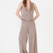 Mink Pinstripe Cropped Vest Suit Set