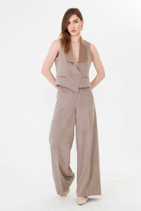Mink Pinstripe Cropped Vest Suit Set
