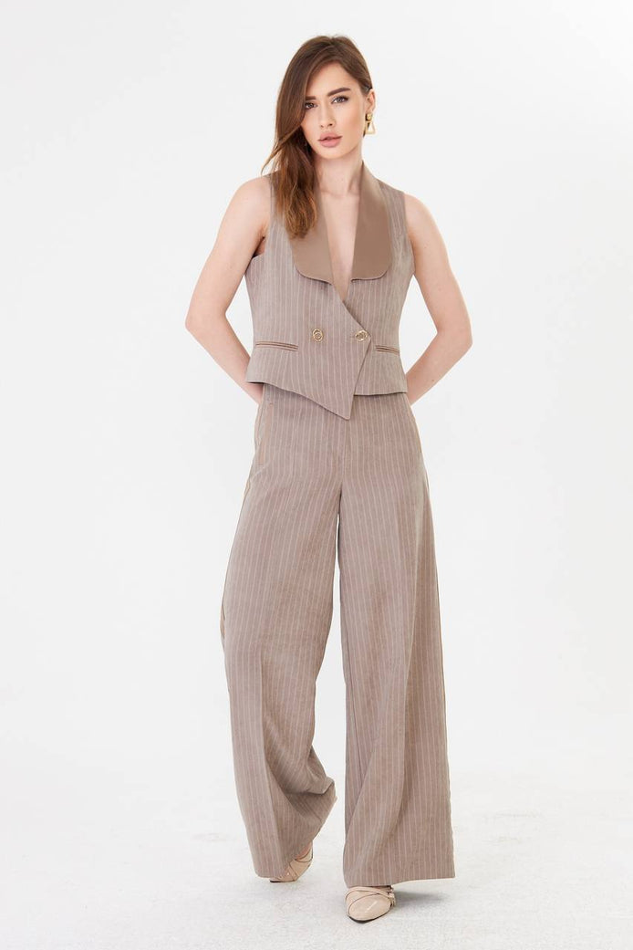 Mink Pinstripe Cropped Vest Suit Set