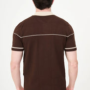 Brown Quilted Knit Full-Zip Polo Shirt