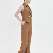 Brown Sleeveless Vest & Wide Leg Pants