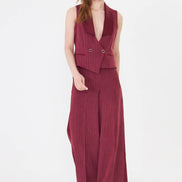 Burgundy Pinstripe Cropped Vest Suit Set