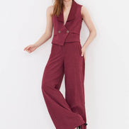 Burgundy Pinstripe Cropped Vest Suit Set
