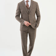 GentWith Ames Camel 3 Piece Glen Check Wool Suit