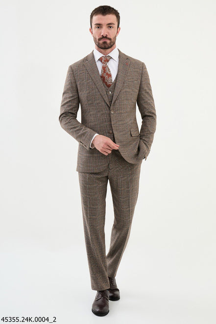 GentWith Ames Camel 3 Piece Glen Check Wool Suit