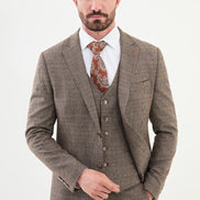 GentWith Ames Camel 3 Piece Glen Check Wool Suit