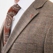 GentWith Ames Camel 3 Piece Glen Check Wool Suit
