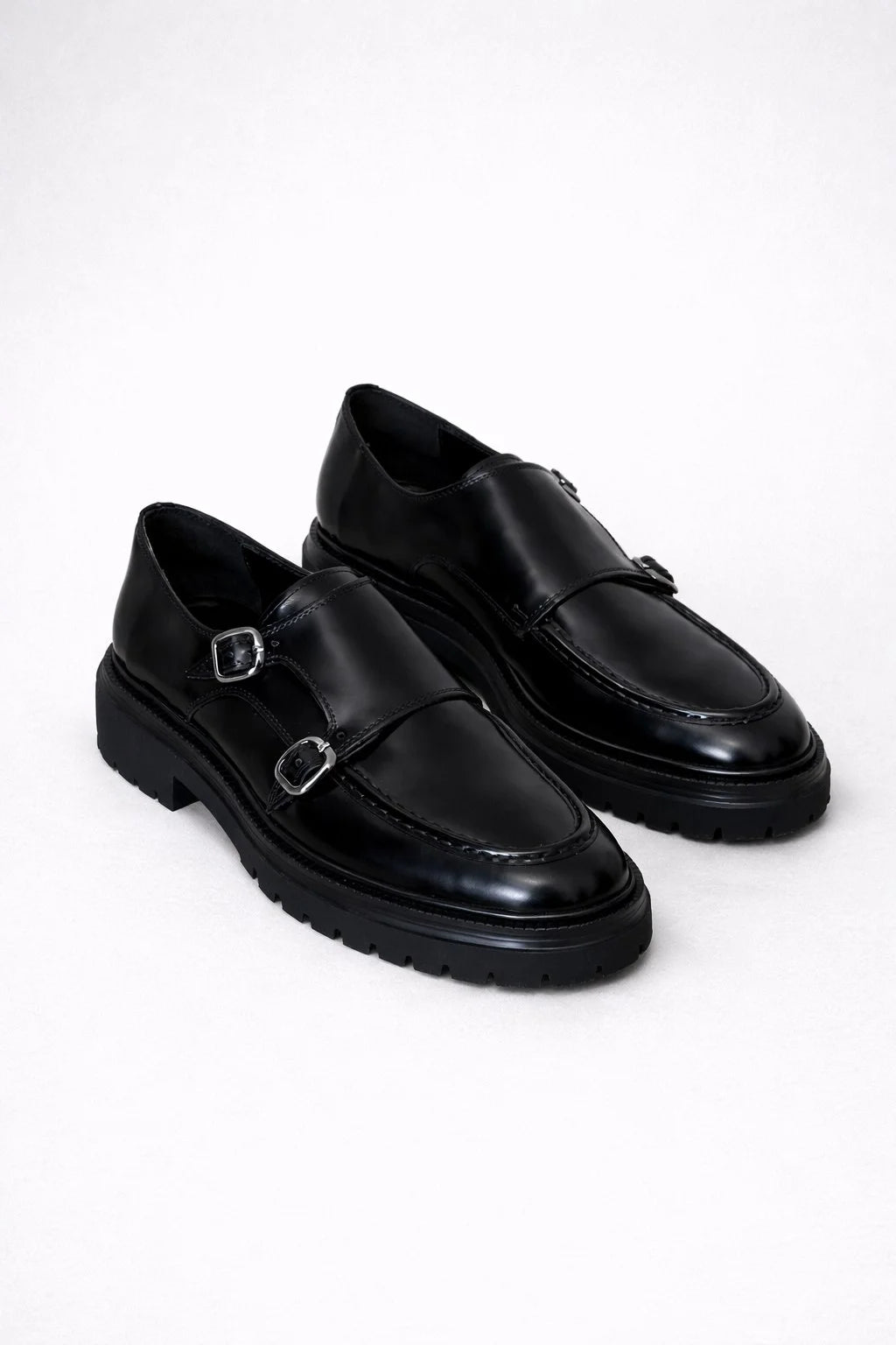 Black Double Monk Strap Pump Loafers