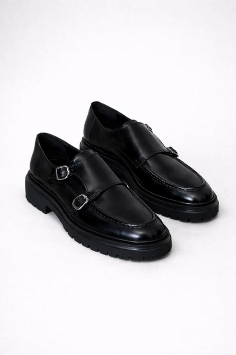 Black Double Monk Strap Pump Loafers