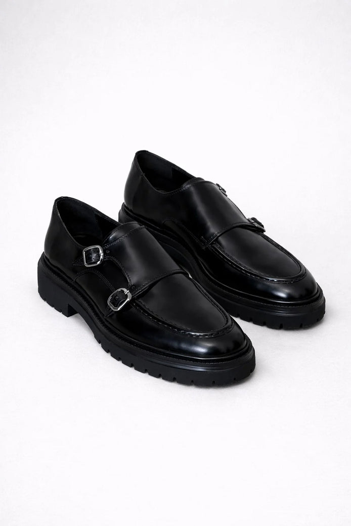 Black Double Monk Strap Pump Loafers