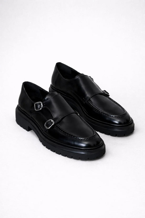 Black Double Monk Strap Pump Loafers