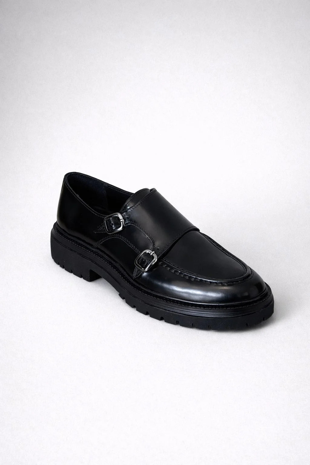 Black Double Monk Strap Pump Loafers