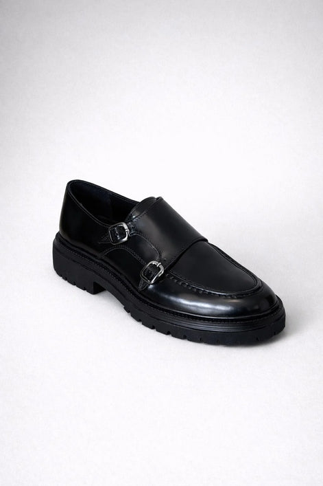 Black Double Monk Strap Pump Loafers