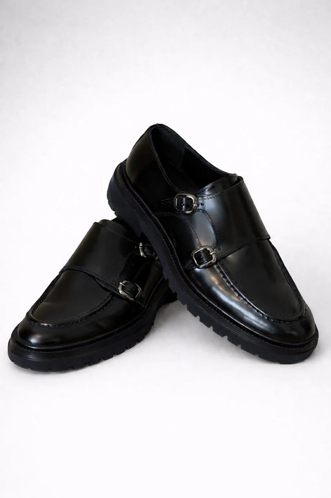 Black Double Monk Strap Pump Loafers