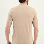 Checkered Beige Crew Neck T Shirt