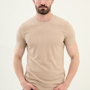 Checkered Beige Crew Neck T Shirt