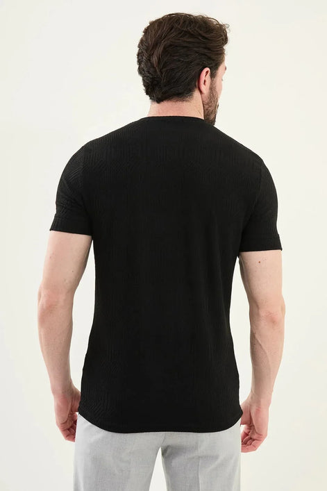 Checkered Black Crew Neck T Shirt