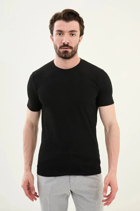 Checkered Black Crew Neck T Shirt