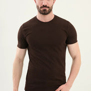 Checkered Brown Crew Neck T Shirt
