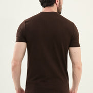 Checkered Brown Crew Neck T Shirt