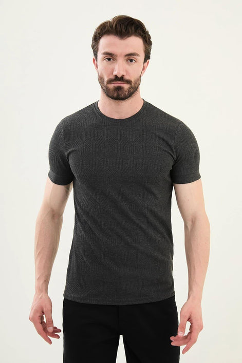 Checkered Dark Gray Crew Neck T Shirt