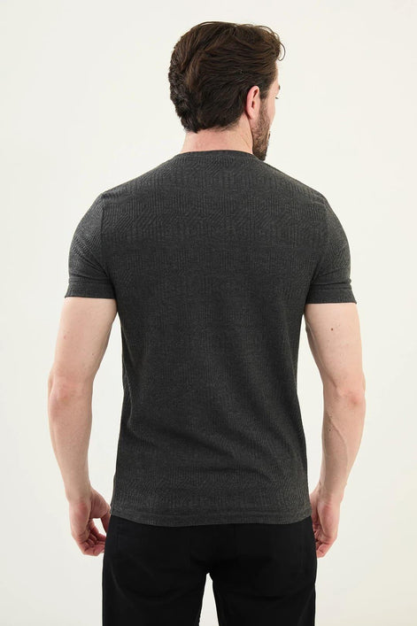 Checkered Dark Gray Crew Neck T Shirt