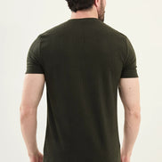 Checkered Khaki Crew Neck T Shirt