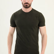 Checkered Khaki Crew Neck T Shirt