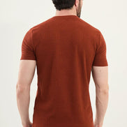Checkered Rust Brown Crew Neck T Shirt