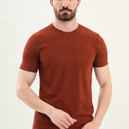 Checkered Rust Brown Crew Neck T Shirt