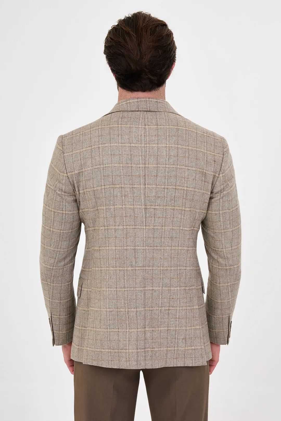 Beige Checkered Wool Blazer