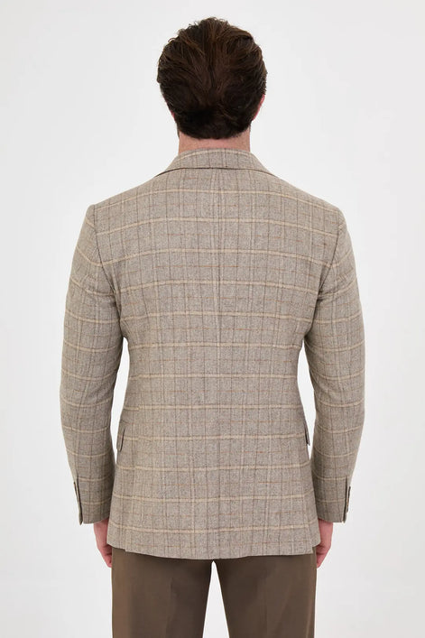 Beige Checkered Wool Blazer