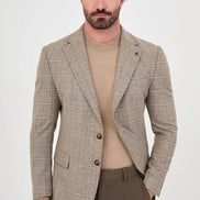 Checkered Wool Blazer Beige
